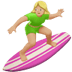 🏄🏼‍♀️ woman surfing: medium-light skin tone display on Apple